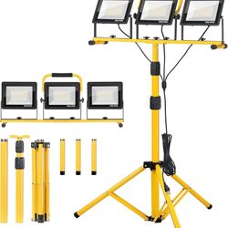 21000Lumen LED Work Lights with Stand 3 Head Portable 16FT Cord Waterproof Garage Construction