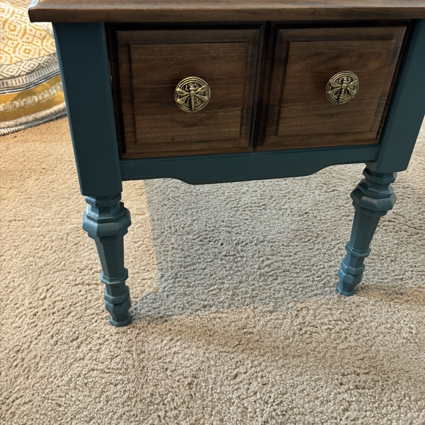 Two Wood And Teal End Tables $100