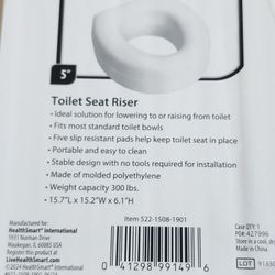 Health Smart 5" Toilet Seat Riser, White, Fits Most Seats, Slip Resistant 