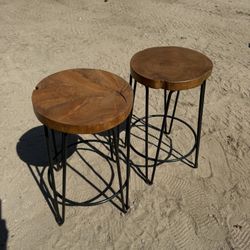 Crate & Barrel Live Edge Wood Bar Stools – Set of 2