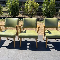Set Of 3 - Vintage Green Leather Chairs