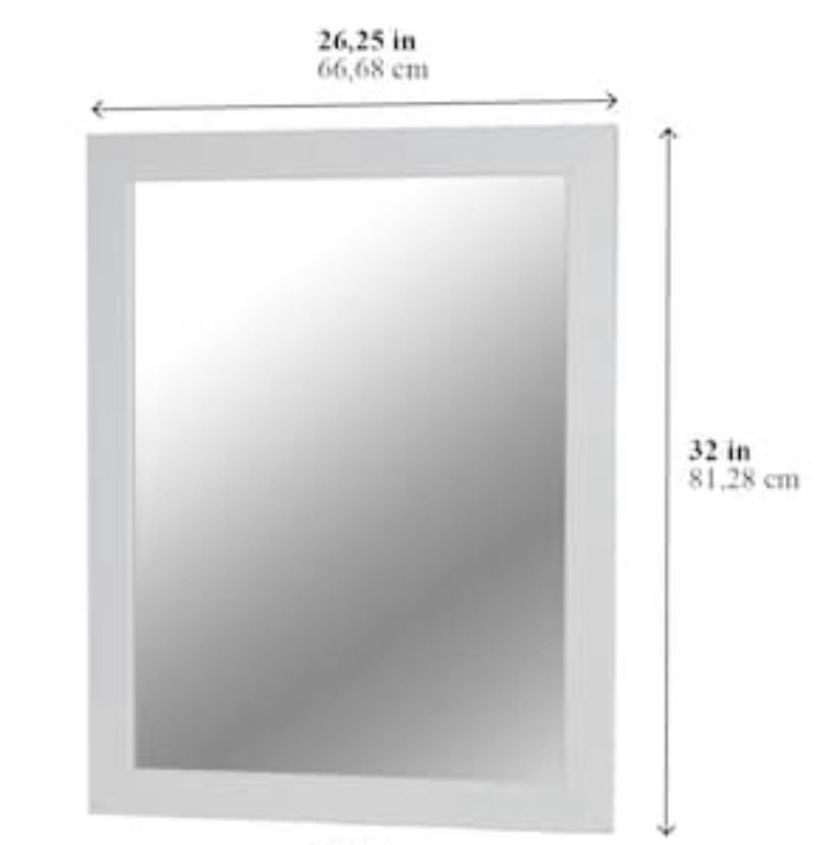 White Wood Frame Mirror, 32”x26.25”, NEW