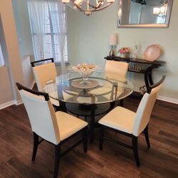 Espresso 5pc 48in dining set with cream chairs