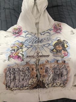 Reborn Graphic Zip-Up Hoodie White