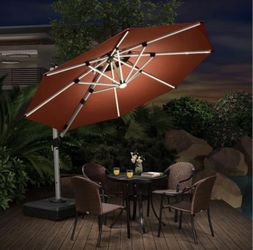 10’ Round Purple Leaf Outdoor Umbrella With LED Lights(base not included)