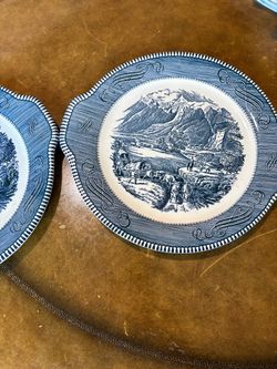 Blue and White Transferware Dinner Plates – Set of 2