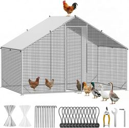 Metal Chicken Coop with Run, 9.8x6.6x6.6ft Walk-in Chicken Run for Yard with Cover, Upgrade Double Lock & Tough Mesh, Stainless Steel Ties, Easy Assem