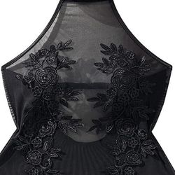 Sexy Halter Sheer Applique Floral Malla Lencería Teddy Body Top Una Pieza