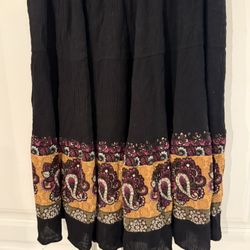 Black and Yellow bohemian Floral Women's Skirt S