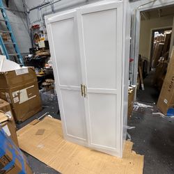 (Dents) 71"Metal Pantry Storage Cabinet with Doors & 3 Adjustable Shelves Kitchen Pantry Cabinet,White Kitchen Cabinet with 2 Gold Handles,Tall Cabine