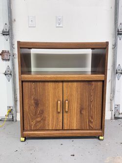 Rolling Wood Microwave Cart with Cabinet