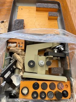 Vintage Microscope with Case and Accessories