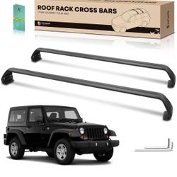 YHTAUTO Car Roof Rack Cross Bar Compatible with 2007-2018 Jeep Wrangler w/Rain Gutter, 165 Lbs Aluminum Alloy Cargo Bar for Rooftop Tent Kayak Bike Lu