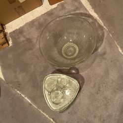 Crystal Punch Bowl With 16 Plates & Cups