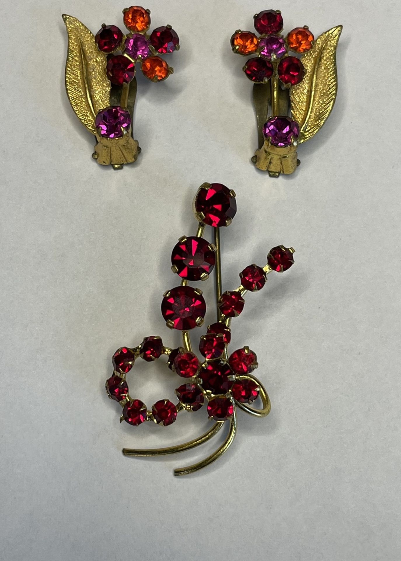 Vintage Red Brooch & Made in Austria Earrings