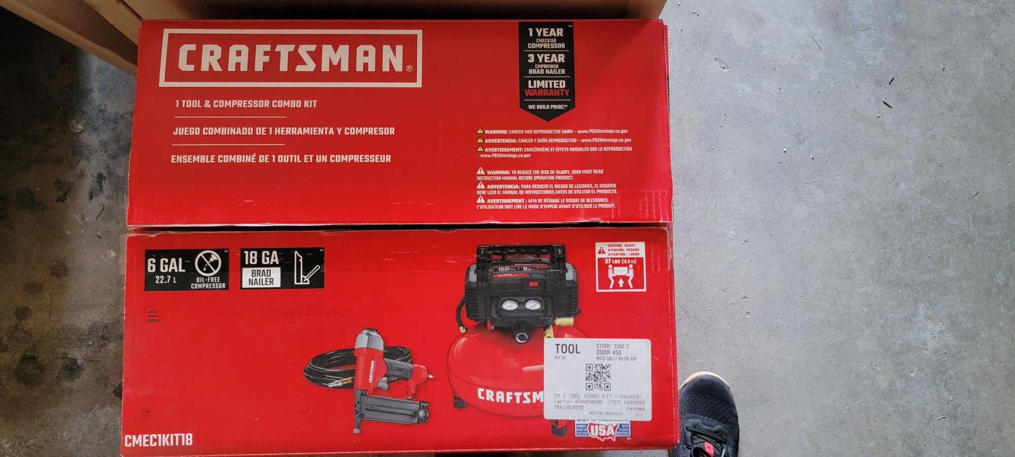 Craftsman gallon air compressor with Brad nailer combo