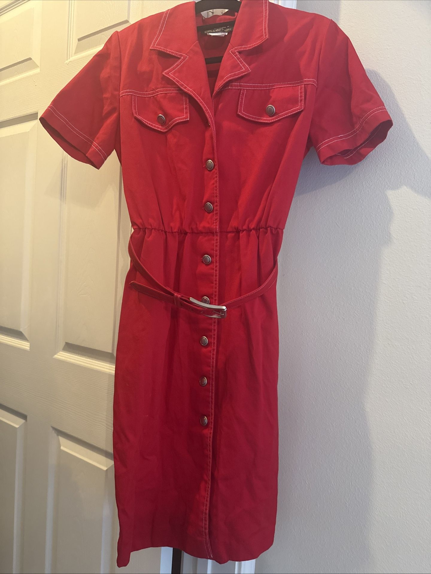 Melissa Petites Collection Belted Dress Size 4 Red Style Office Party Wear