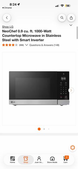 LG NeoChef 0.9 cu. ft. 1000-Watt Countertop Microwave Stainless Steel with Smart Inverter New $55