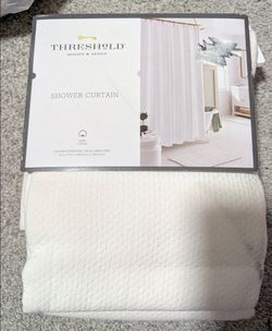 Brand new Diamond Matelesse Shower Curtain White Threshold: Cotton Bath Curtain, Buttonhole Top, Machine Washable