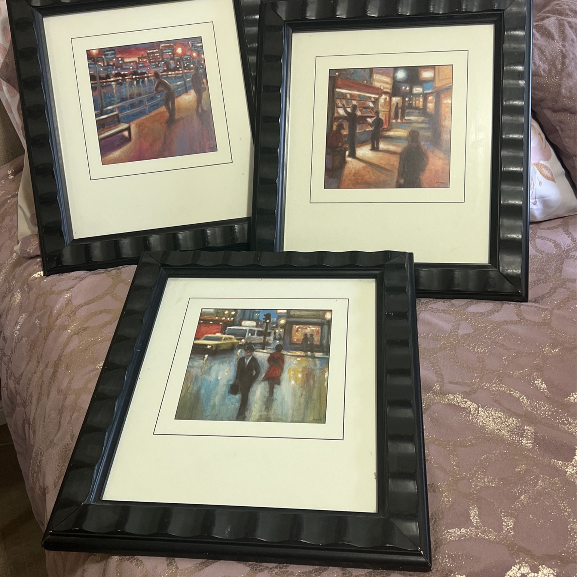 Karen Dupre Framed Art Print City Scenes , 15” X 17” ,set Of 3