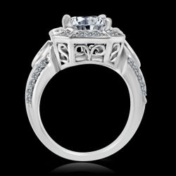 8CT. (14x10mm) Radiant Cushion Simulated Diamond - Diamond Veneer set Sterling Silver Rhodium Electro-plate Ring. 635R71487