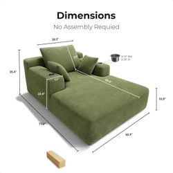 🥨LIKIMIO 71.6" Oversized Chaise Lounge Chair Indoor, Corduroy Cloud Couch with 2 Cup Holders & Storage Pockets, No Assembly 2-in-1 Sleeper Sofa Bed, 