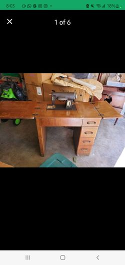 Vintage Sewing Machine with Wood Cabinet