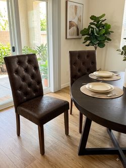 Set of 2 Brown Tufted Faux Leather Dining Chairs