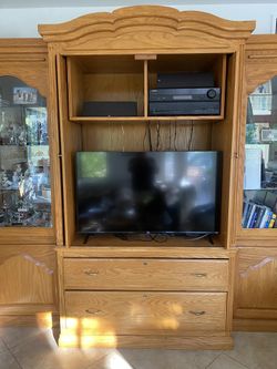 All Wood And Glass Doors Entertainment Center