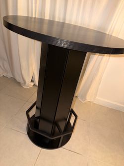 Round Bar Table, 40" H Tall Wooden Pub Table with Metal Footrest Ring