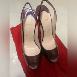 Christian Louboutin Burgundy Patent Lady Peep Sling Back Size 39