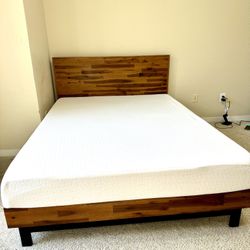 Queen Wooden Bed Frame + Mattress