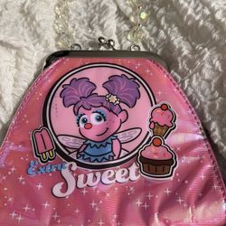 Sesame Street Place Abby Cadabby Pink Purse With Beaded Handle & Kiss lock 7x6”