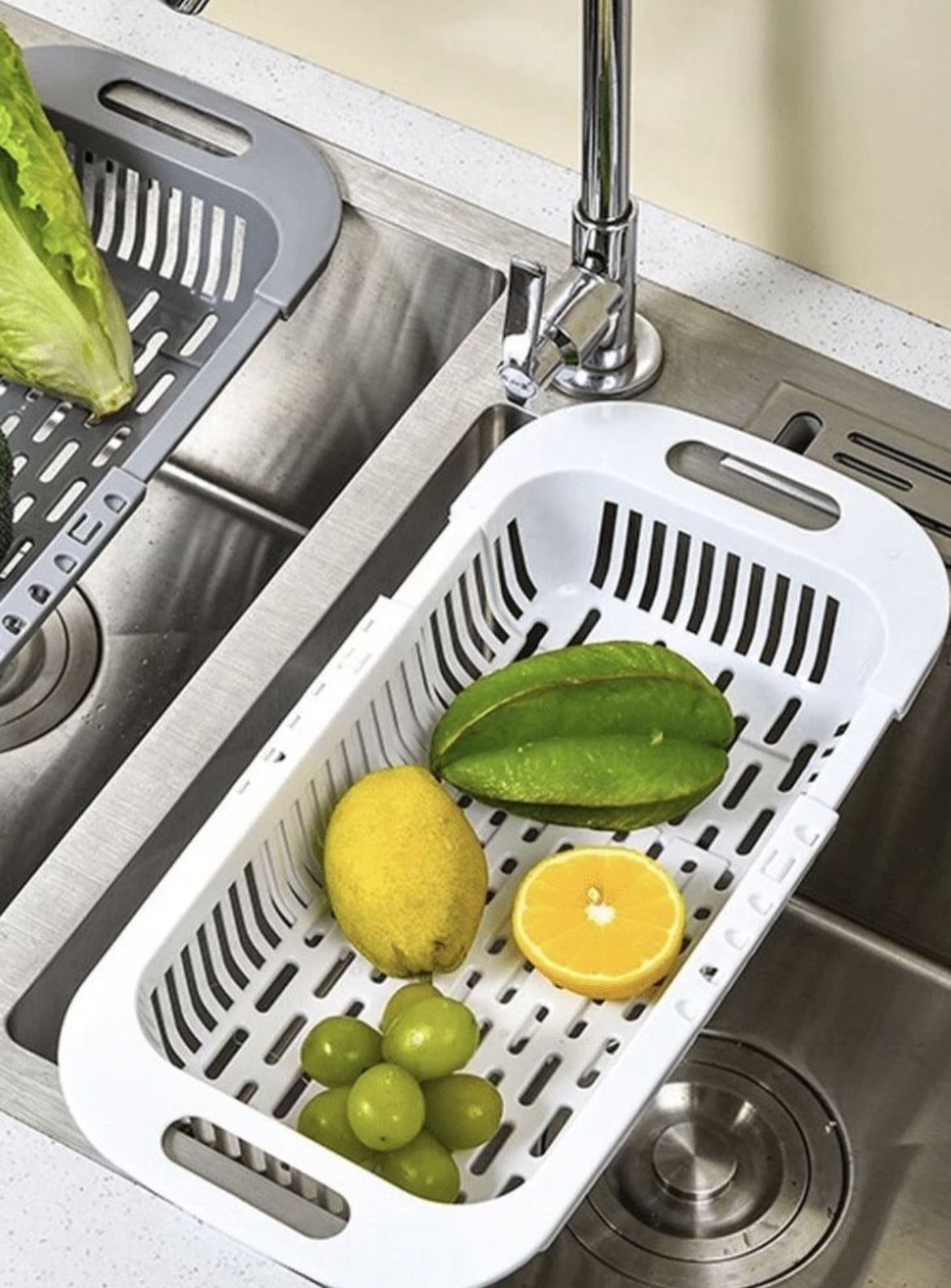 1pc Expandable Sink Strainer With Non-Slip & Extendable Handle, Kitchen Vegetable And Fruit Colander With Hollowed-Out Design