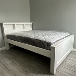 Solid Wood White Full Bed And Mattress