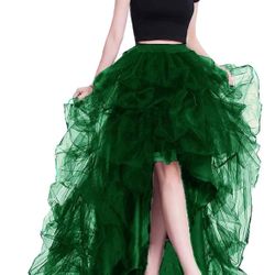 Green Tulle High- Low skirt XS