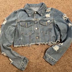 Distressed Cropped Denim Jacket