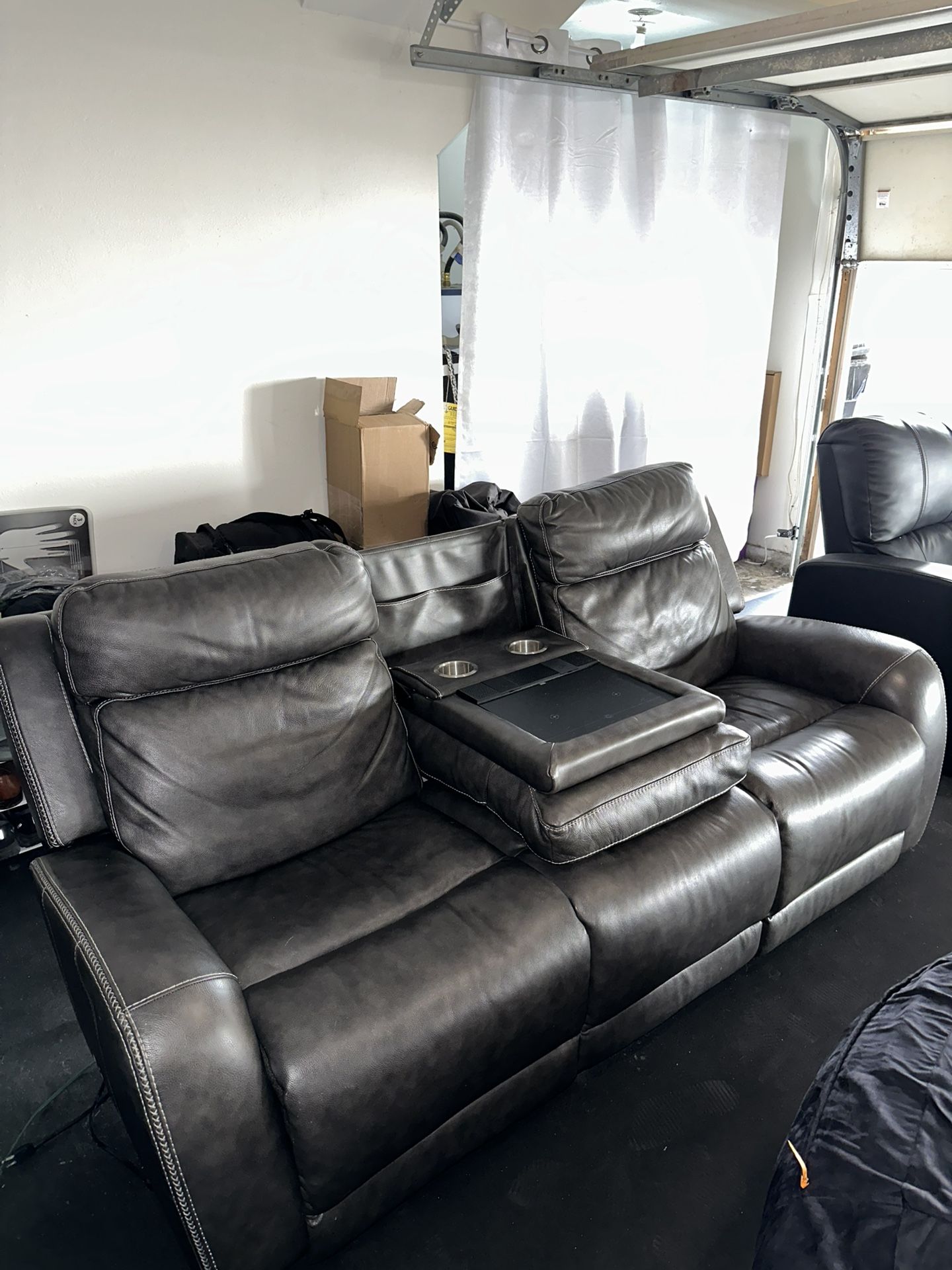 Grey Leather Recliner Sofa