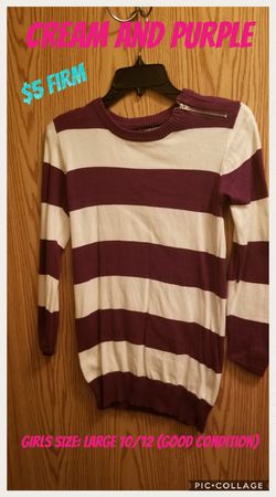 Girls sweater: purple n cream- size large 10/12
