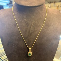 14KT Necklace W/ Natural Emerald And Diamonds 38980-3
