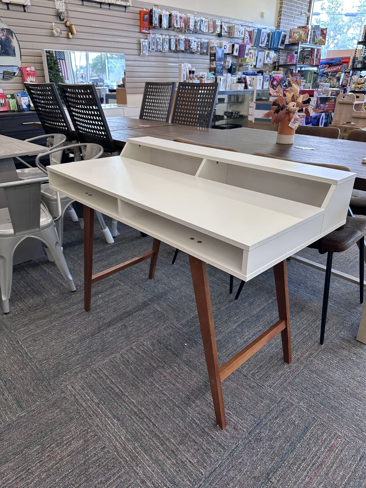 45.5 in. Modern Writing Desk with Storage, White Finish, New