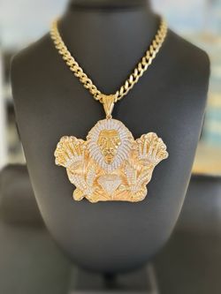 10k solid yellow gold Moissanite Lion King Crown Big Boy Pendant Charm