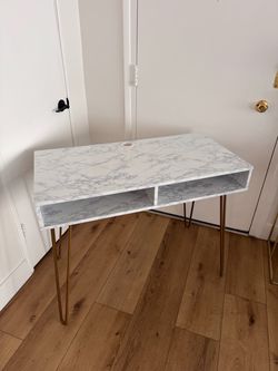 Marble Top Desk with Gold Hairpin Legs