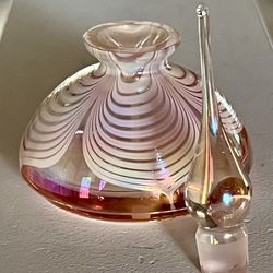 Art Glass Perfume Bottle Iridescent Pink with Teardrop Stopper