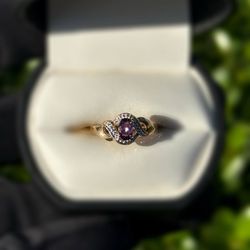 Jewelry 10k solid yellow gold charoite 0.5CTW ring sz 7.00