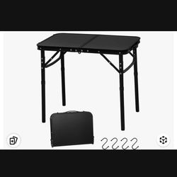 Folding Table Premium Aluminum Black 25"x16.2"x22" 2024, Reinforced, Portable, Small Foldable, Camping Table, Heavy-Duty, Mini Folding, Adjustable Hei
