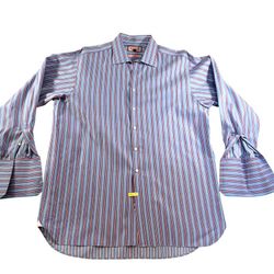 Thomas Pink Prestige Button Down Dress Shirt Mens  Size 17.5  FRENCH CUFF Stripes 