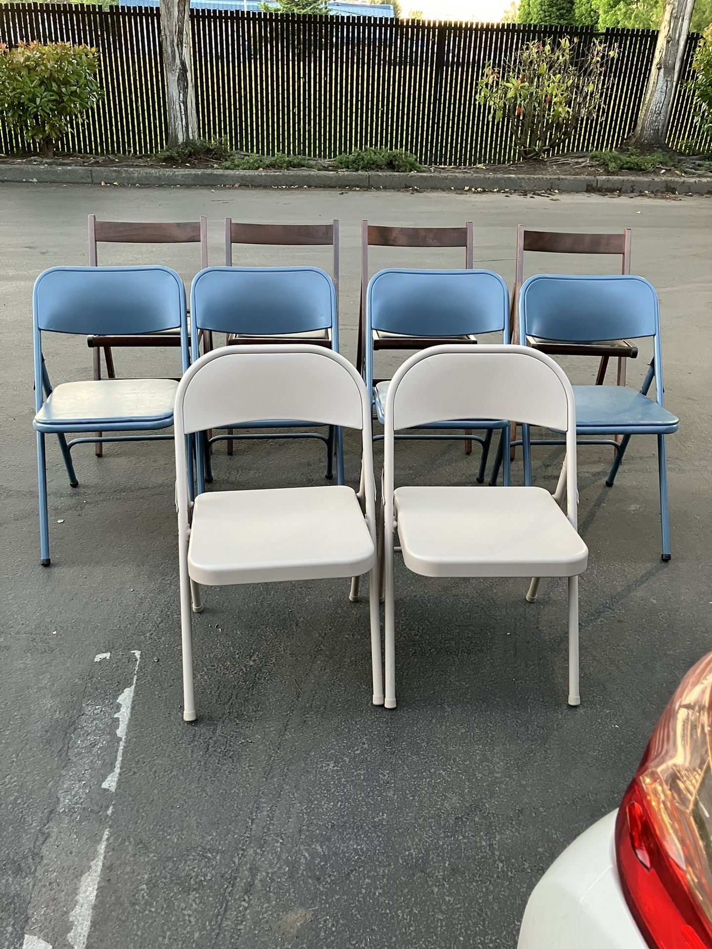 Only 6 Folding Chairs Are Available For Sale(4) Blue And (2) Metal. Still In Good Condition And Useable