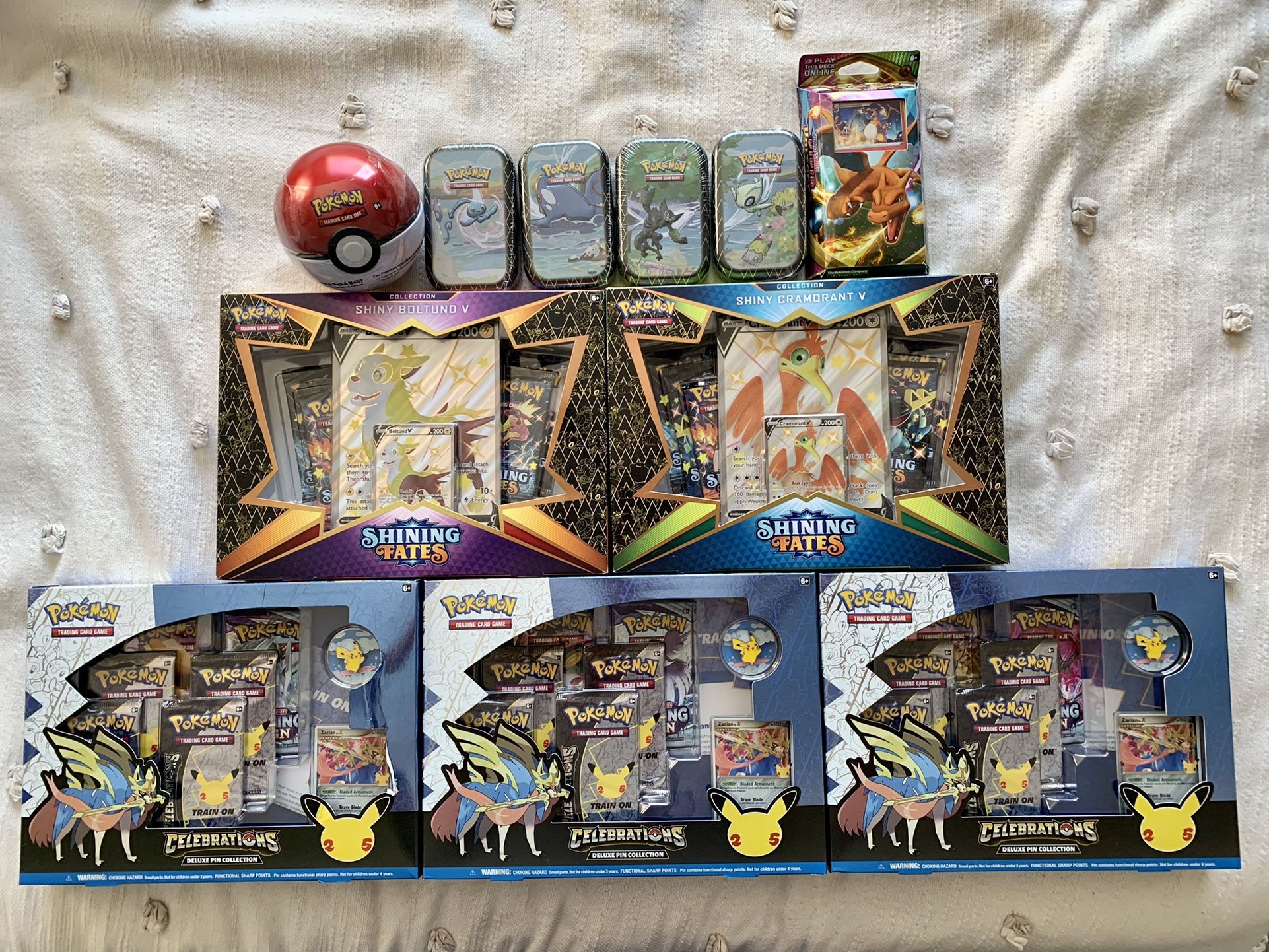Pokemon Sealed lot! Celebrations Collection & shining Fates Boxes And Tins