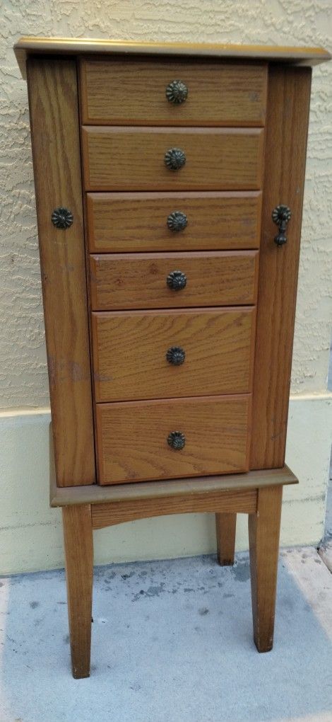 Antique Jewelry Stand With Top Mirror 